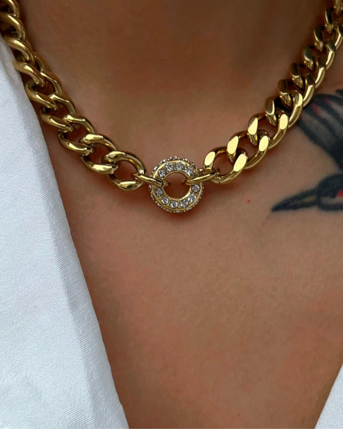 Cuban Chain Necklace with Rhinestones